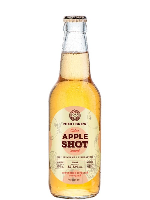 Сидр ігристий Еппл Шот, Міккі Брю / Apple Shot, Mikki Brew, солодкий 6% 0.33л фото