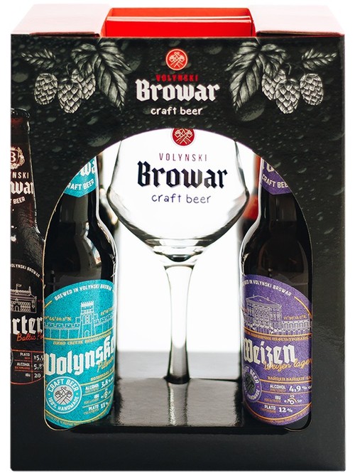 Пиво Волинський Бровар / Volynski Browar, 4*0.35л, в подарочной коробке + 1 бокал Пиво Волинський Бровар / Volynski Browar, 4*0.35л, в подарочной коробке + 1 бокал фото