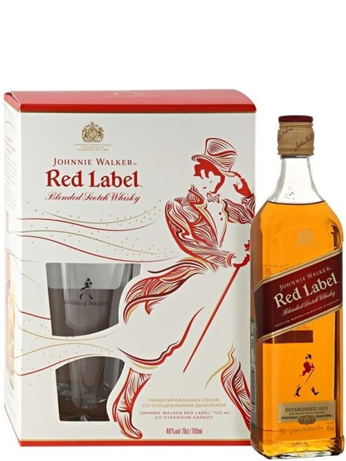 Набор виски Ред Лейбл / Red Label, Johnnie Walker, 40%, 0.7л, в подарочной коробке + 2 бокала