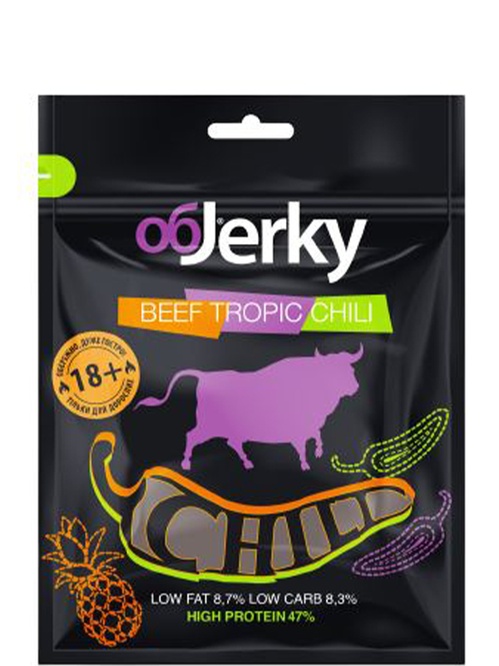 Яловичина В'ялена, Чилі, ObJerky, 50г Яловичина В'ялена, Чилі, ObJerky, 50г фото