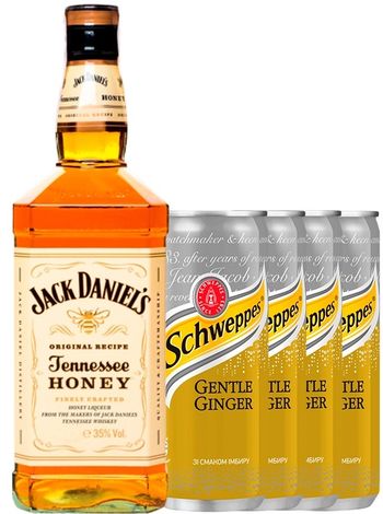 Honey！ Jack Daniel's Tennessee Honey 35% 0.7л + Schweppes ж/б 4*0.33л