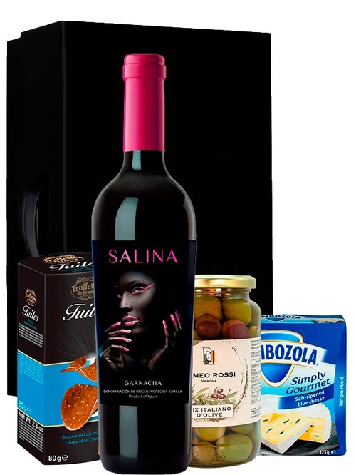 Набор Вино Garnacha, Salina с сыром Kaserei, оливками Romeo Rossi и чипсами из шоколада Chocmod фото