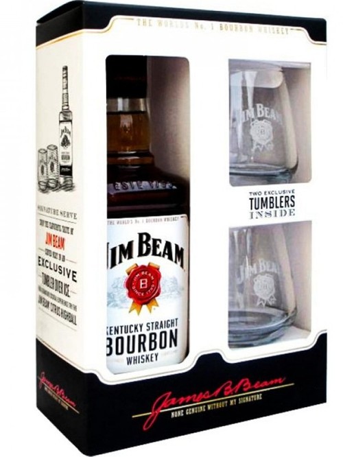 Виски Джим Бим, Уайт / Jim Beam, White, 4 года, 40%, 0.7л, в подарочной коробке + 2 бокала Виски Джим Бим, Уайт / Jim Beam, White, 4 года, 40%, 0.7л, в подарочной коробке + 2 бокала фото