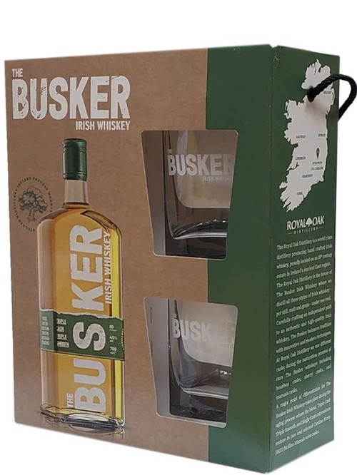 Віскі Баскер, Трипл Каск Трипл Смуз / Busker, Triple Cask Triple Smooth, 40%, 0.7л, в подарунковій коробці + 2 склянки фото