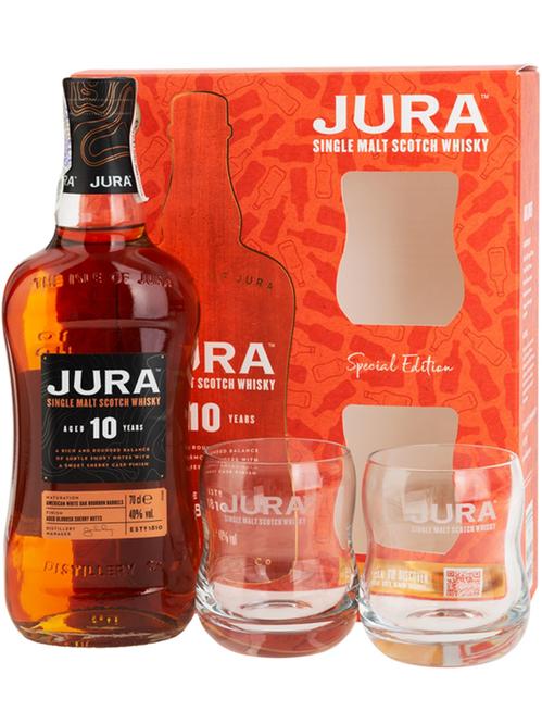 Віскі Джура 10 років / Jura 10 years, 40%, 0.7л, в подарунковій коробці + 2 склянки фото