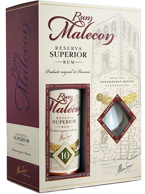 Ром Резерва Суперьор, Малекон / Reserva Superior, Malecon, 10 років, 40%, 0.7л, в подарунковій коробці + 2 келиха Ром Резерва Суперьор, Малекон / Reserva Superior, Malecon, 10 років, 40%, 0.7л, в подарунковій коробці + 2 келиха фото