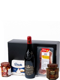 Набір Вино Appassimento Rosso Puglia з хамоном Sana, в'яленими томатами Rolnik, сиром Briette і фаршированим перцем Rolnik фото