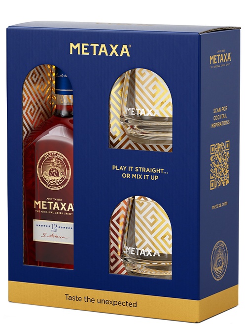 Бренді Метакса / Metaxa, 12 років, 40%, 0.7л, в подарунковій коробці + 2 склянки Бренді Метакса / Metaxa, 12 років, 40%, 0.7л, в подарунковій коробці + 2 склянки фото
