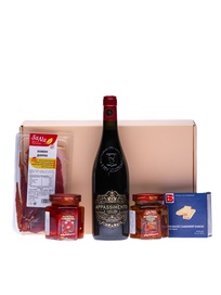 Набір Вино Appassimento Rosso Puglia з хамоном Sana, в'яленими томатами Rolnik, сиром Bonny Dane і фаршированим перцем Rolnik фото