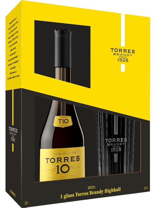 Бренді Торрес, Гран Резерва / Torres, Gran Reserva, 10 років, 38%, 0.7л, в подарунковій коробці + склянка фото