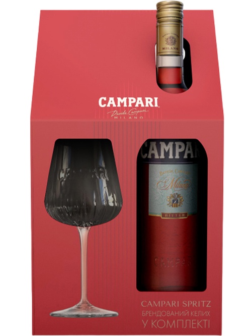 Бітер Кампарі / Campari, 25%, 0.7л, в подарунковій коробці + келих фото