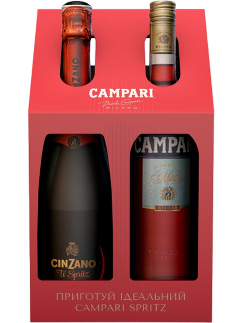 Набір Campari Spritz ігристе вино To-Spritz, Cinzano, біле сухе 0.75л + біттер Campari, 0.7л в коробці фото