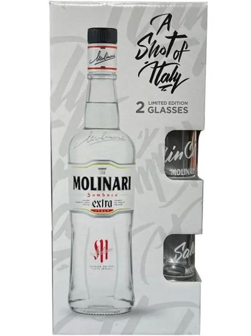 Лікер Самбука, Молінарі Екстра / Sambuca, Molinari Extra, 40%, 0.7л, в подарунковій коробці + 2 рюмки Лікер Самбука, Молінарі Екстра / Sambuca, Molinari Extra, 40%, 0.7л, в подарунковій коробці + 2 рюмки фото