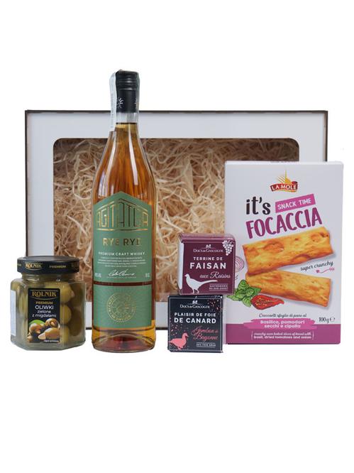 Набір Віскі Agitator з оливками Rolnik, паштетом Ducs de Gascogne та фокачею La Mole Набір Віскі Agitator з оливками Rolnik, паштетом Ducs de Gascogne та фокачею La Mole фото