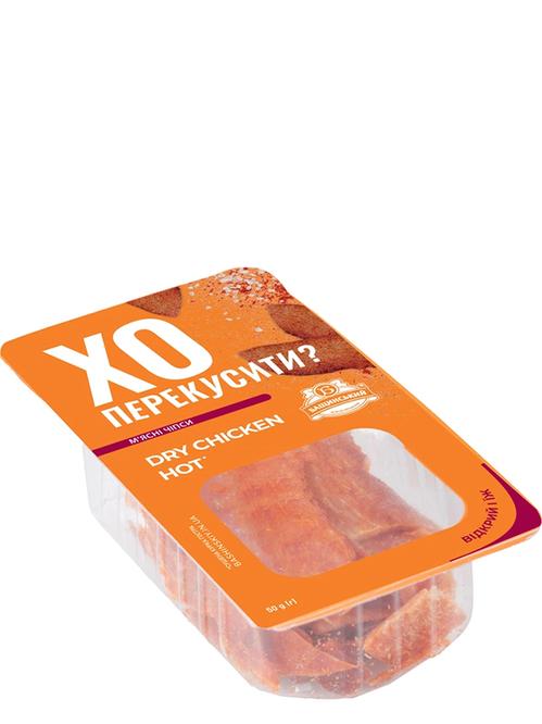 Чипси курячі сиров'ялені, ХО Dry Chicken Hot, Бащинський, 45г фото
