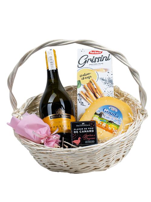 Подарунковий набір Ігристе вино Prosecco Villa Sandi з сиром Гауда Daily Dairy, терріном Ducs de Gascogne, грисині Barbero фото