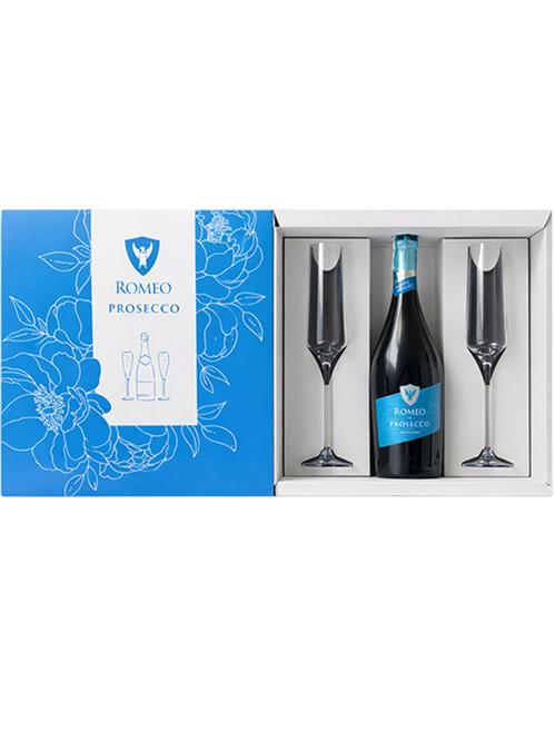 Подарунковий набір з двома келихами Ігристе вино Ромео, Просеко Спуманте / Romeo, Prosecco Spumante, Cantine Vitevis, біле екстра сухе 0.75л Подарунковий набір з двома келихами Ігристе вино Ромео, Просеко Спуманте / Romeo, Prosecco Spumante, Cantine Vitevis, біле екстра сухе 0.75л фото