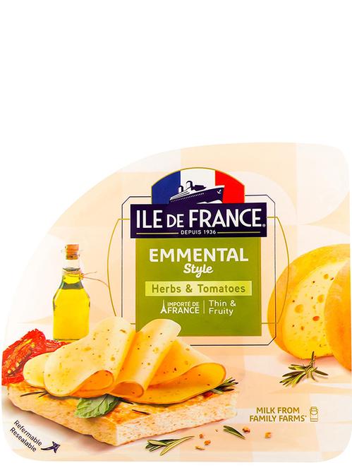 Сир Емменталь з травами та томатами / Emmental Herbs & Tomatoes, ILe de France, 50%, нарізка, 150г Сир Емменталь з травами та томатами / Emmental Herbs & Tomatoes, ILe de France, 50%, нарізка, 150г фото