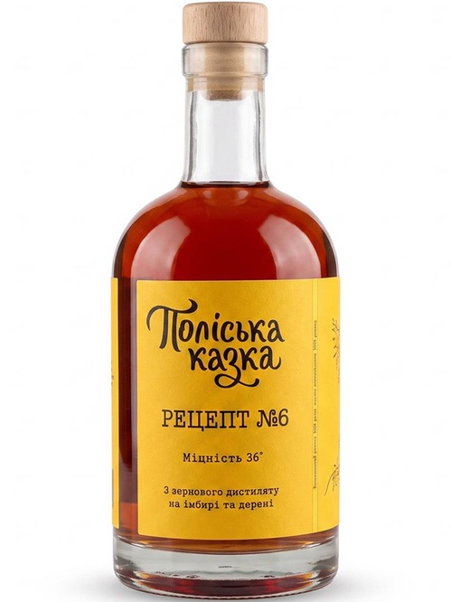 Зерновий спиртний напій настояний на імбирі та дерені, Рецепт №6, Поліська казка, 36%, 0.7л Зерновий спиртний напій настояний на імбирі та дерені, Рецепт №6, Поліська казка, 36%, 0.7л фото
